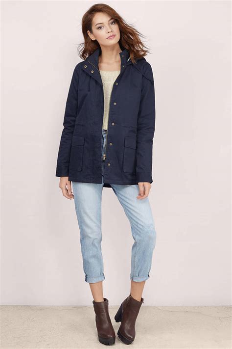 navy blue anorak jacket.